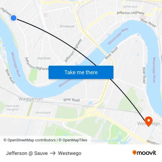 Jefferson @ Sauve to Westwego map