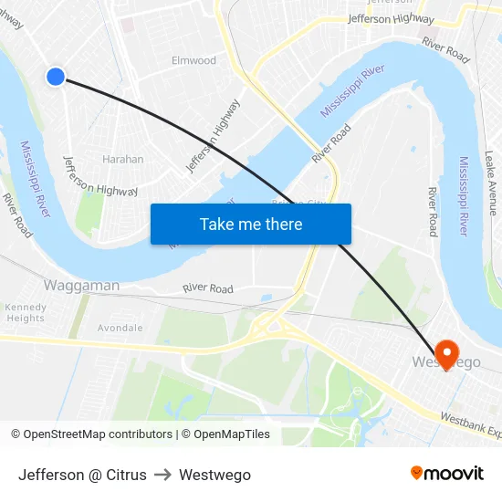 Jefferson @ Citrus to Westwego map