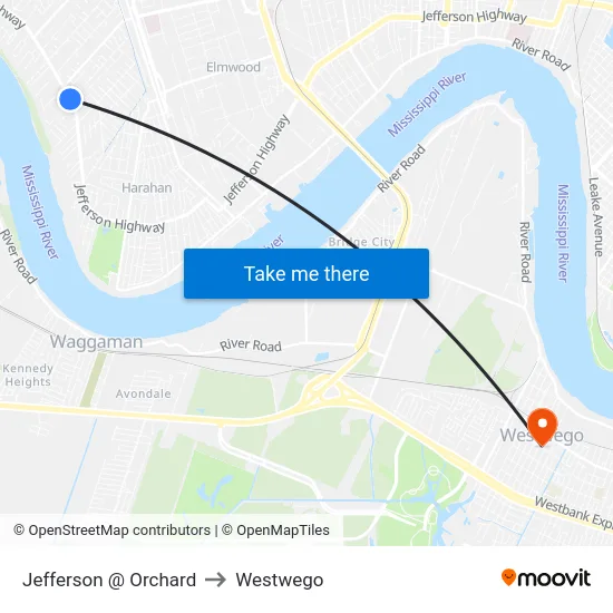 Jefferson @ Orchard to Westwego map