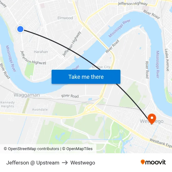 Jefferson @ Upstream to Westwego map