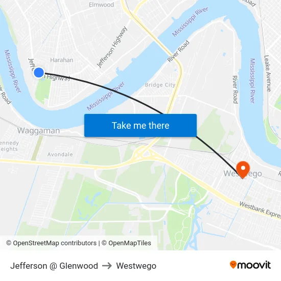 Jefferson @ Glenwood to Westwego map