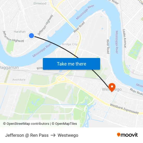 Jefferson @ Ren Pass to Westwego map