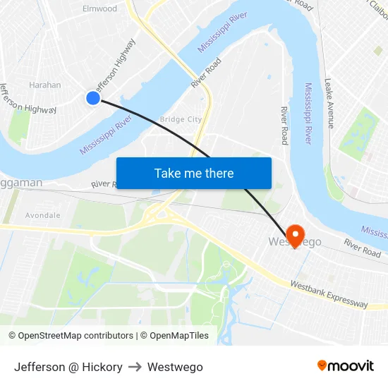 Jefferson @ Hickory to Westwego map