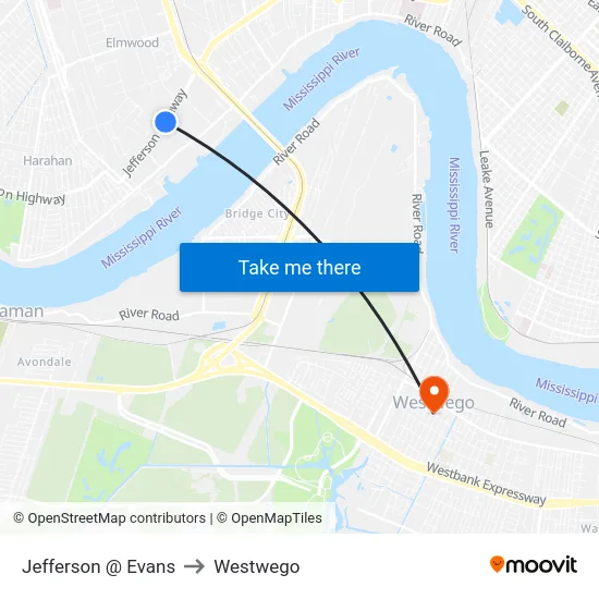 Jefferson @ Evans to Westwego map