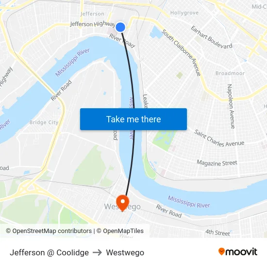 Jefferson @ Coolidge to Westwego map
