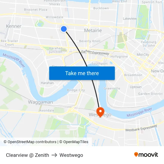 Clearview @ Zenith to Westwego map