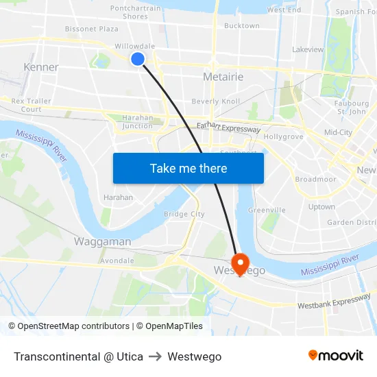 Transcontinental @ Utica to Westwego map