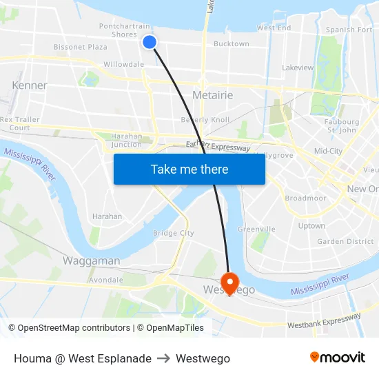 Houma @ West Esplanade to Westwego map