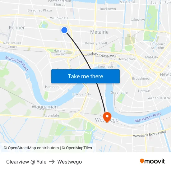 Clearview @ Yale to Westwego map