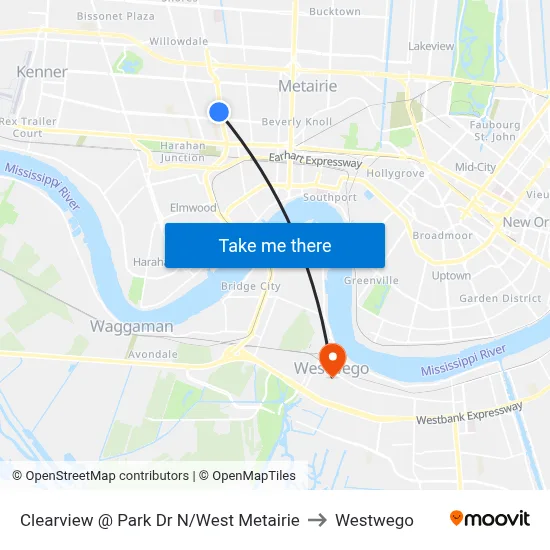 Clearview @ Park Dr N/West Metairie to Westwego map