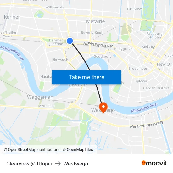 Clearview @ Utopia to Westwego map