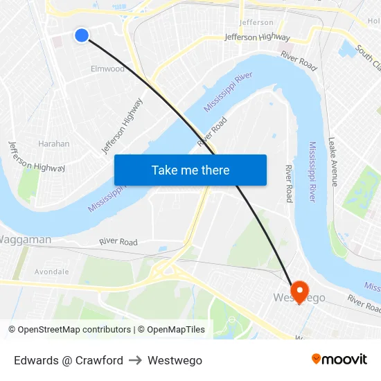 Edwards @ Crawford to Westwego map