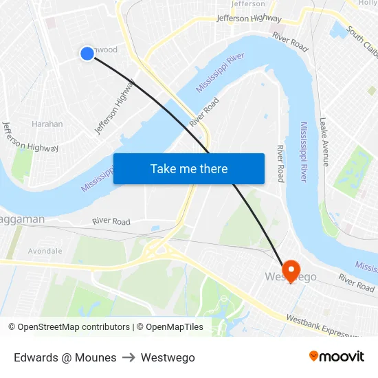 Edwards @ Mounes to Westwego map