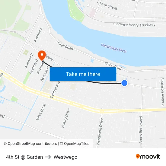 4th St @ Garden to Westwego map