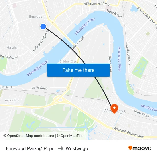 Elmwood Park @ Pepsi to Westwego map