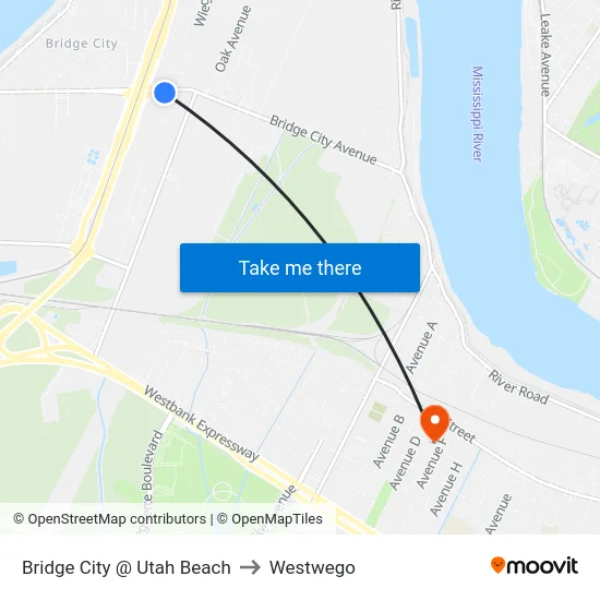 Bridge City @ Utah Beach to Westwego map
