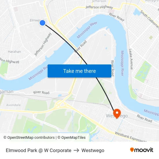 Elmwood Park @ W Corporate to Westwego map