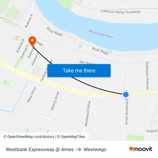 Westbank Expressway @ Ames to Westwego map