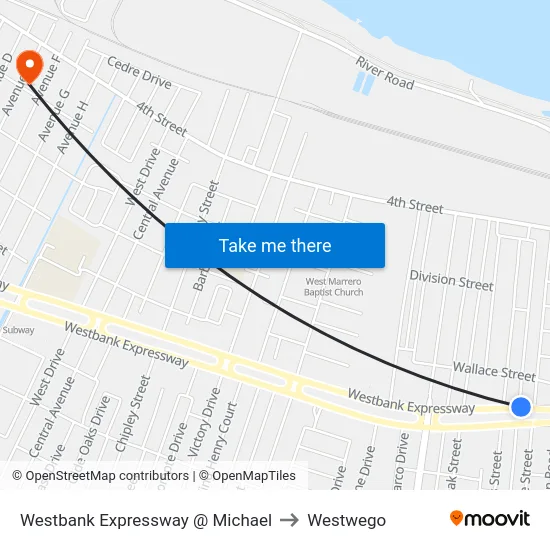 Westbank Expressway @ Michael to Westwego map