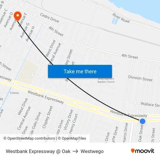 Westbank Expressway @ Oak to Westwego map
