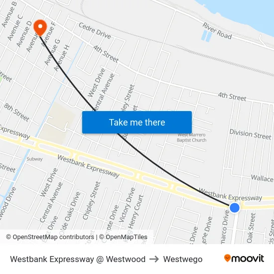 Westbank Expressway @ Westwood to Westwego map