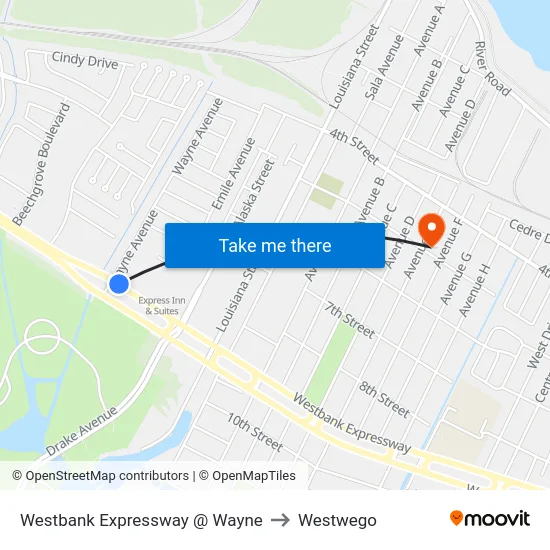 Westbank Expressway @ Wayne to Westwego map