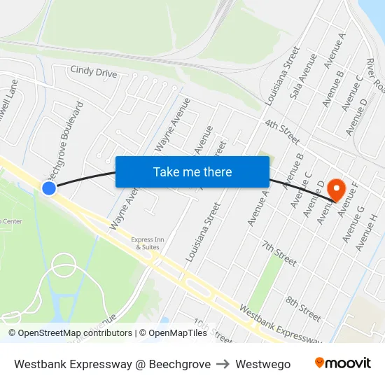 Westbank Expressway @ Beechgrove to Westwego map