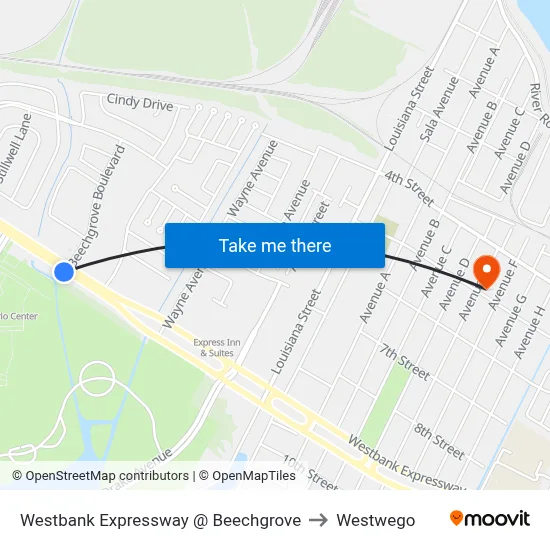 Westbank Expressway @ Beechgrove to Westwego map