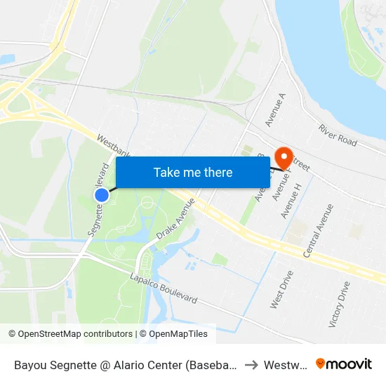 Bayou Segnette @ Alario Center (Baseball Field Ent to Westwego map