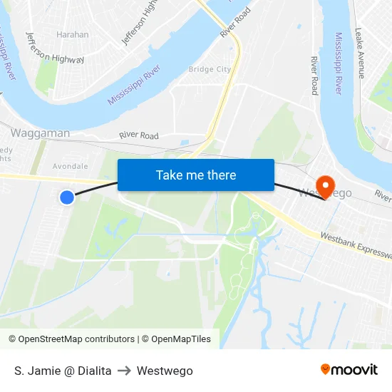 S. Jamie @ Dialita to Westwego map