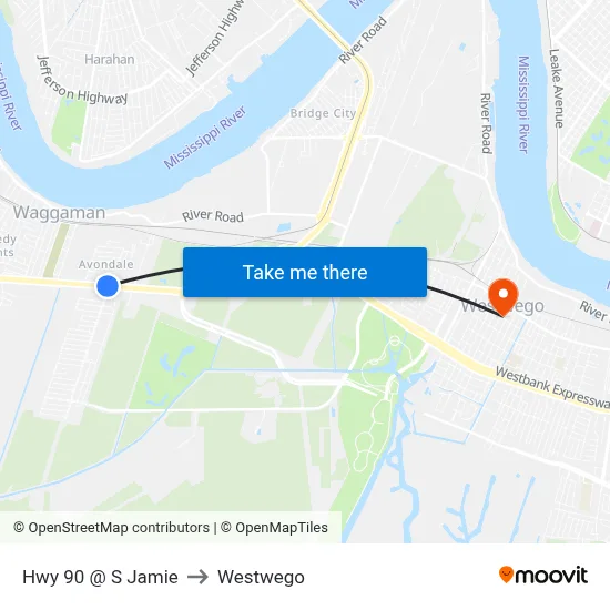 Hwy 90 @ S Jamie to Westwego map