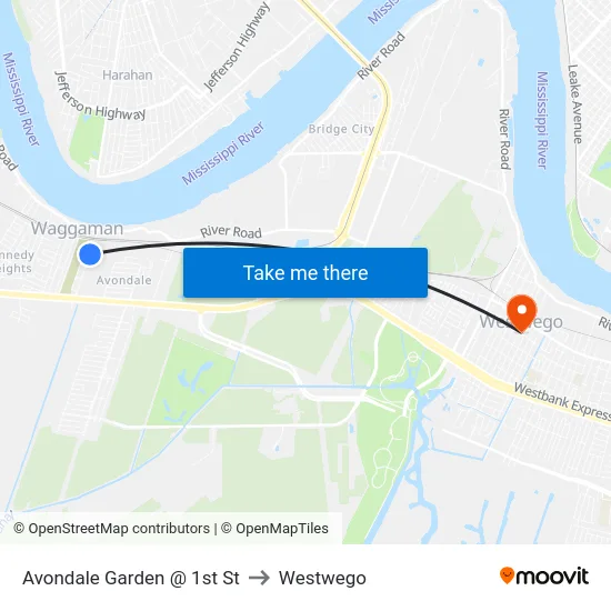 Avondale Garden @ 1st St to Westwego map