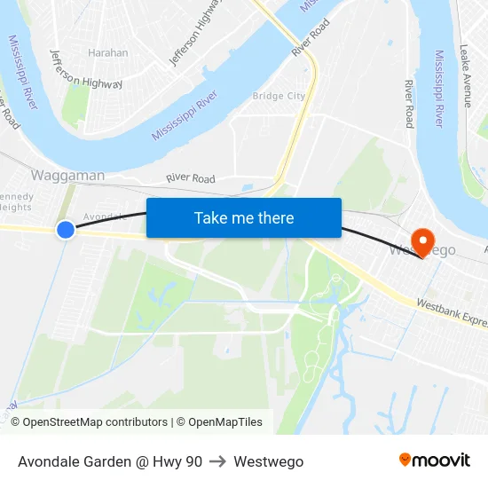 Avondale Garden @ Hwy 90 to Westwego map