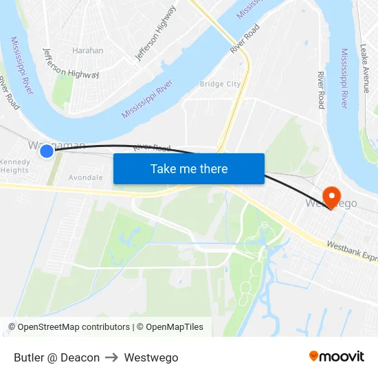 Butler @ Deacon to Westwego map