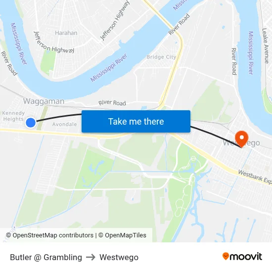 Butler @ Grambling to Westwego map
