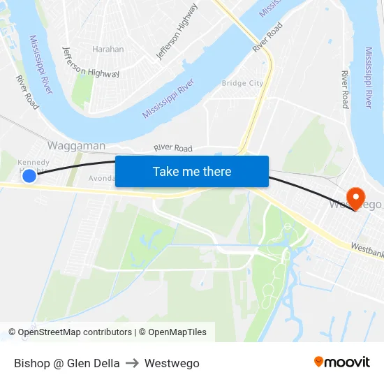 Bishop @ Glen Della to Westwego map