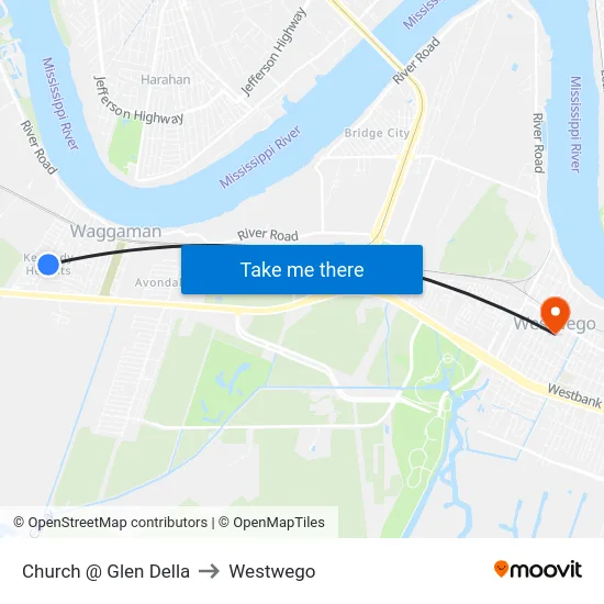 Church @ Glen Della to Westwego map