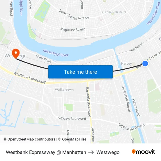 Westbank Expressway @ Manhattan to Westwego map