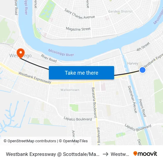 Westbank Expressway @ Scottsdale/Maplewood to Westwego map