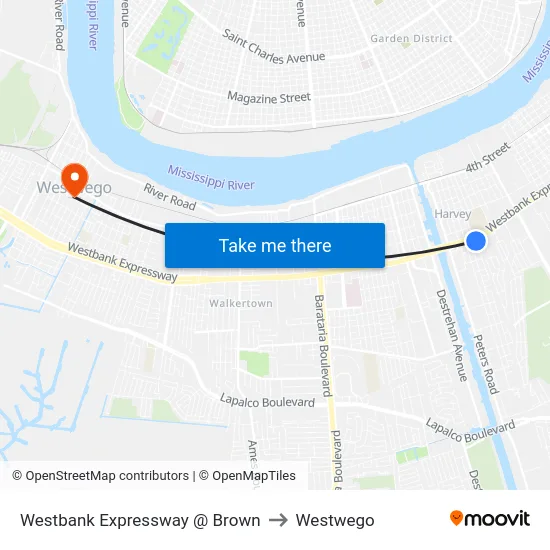 Westbank Expressway @ Brown to Westwego map