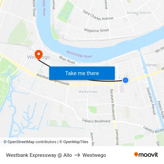 Westbank Expressway @ Allo to Westwego map
