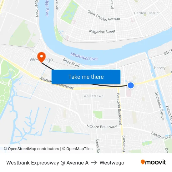 Westbank Expressway @ Avenue A to Westwego map