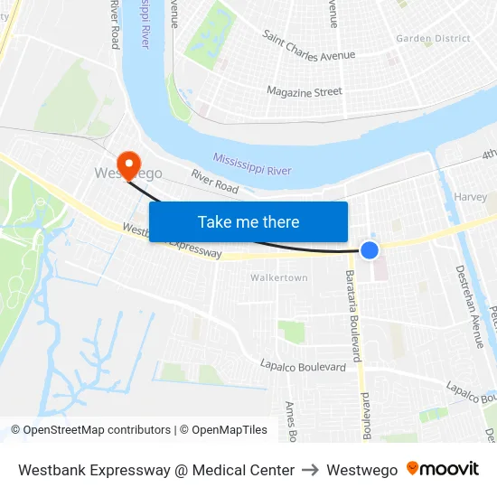 Westbank Expressway @ Medical Center to Westwego map
