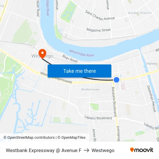 Westbank Expressway @ Avenue F to Westwego map
