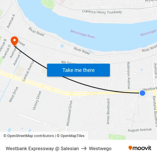 Westbank Expressway @ Salesian to Westwego map