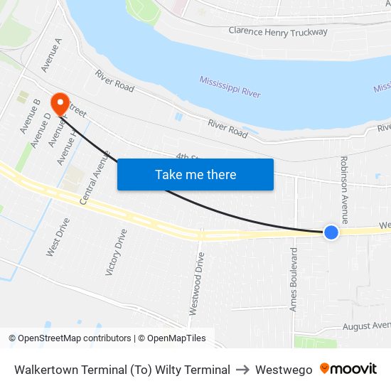 Walkertown Terminal (To) Wilty Terminal to Westwego map