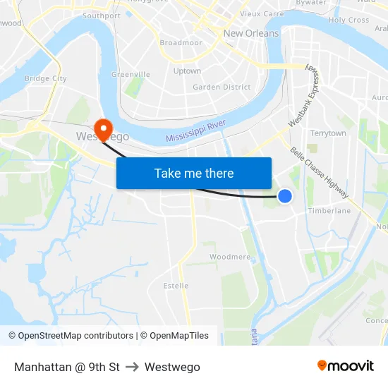 Manhattan @ 9th St to Westwego map