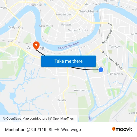 Manhattan @ 9th/11th St to Westwego map