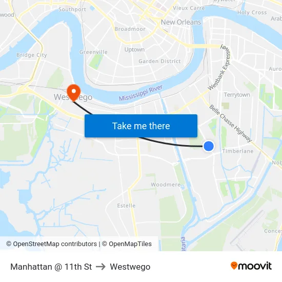 Manhattan @ 11th St to Westwego map