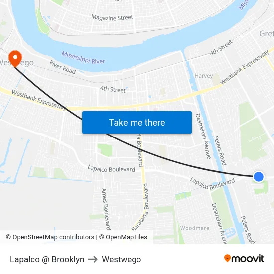 Lapalco @ Brooklyn to Westwego map